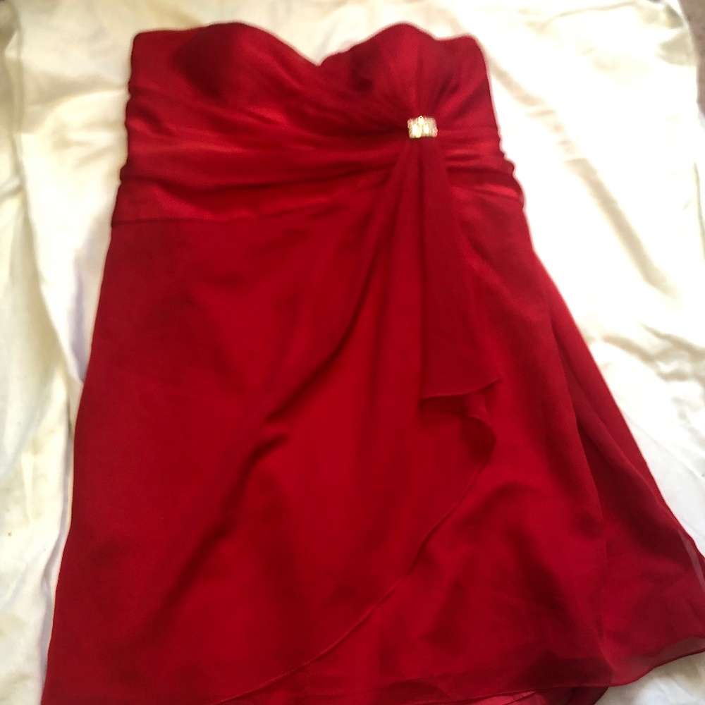 Symphony Venus  Red Party Dress, knee length , strapless.